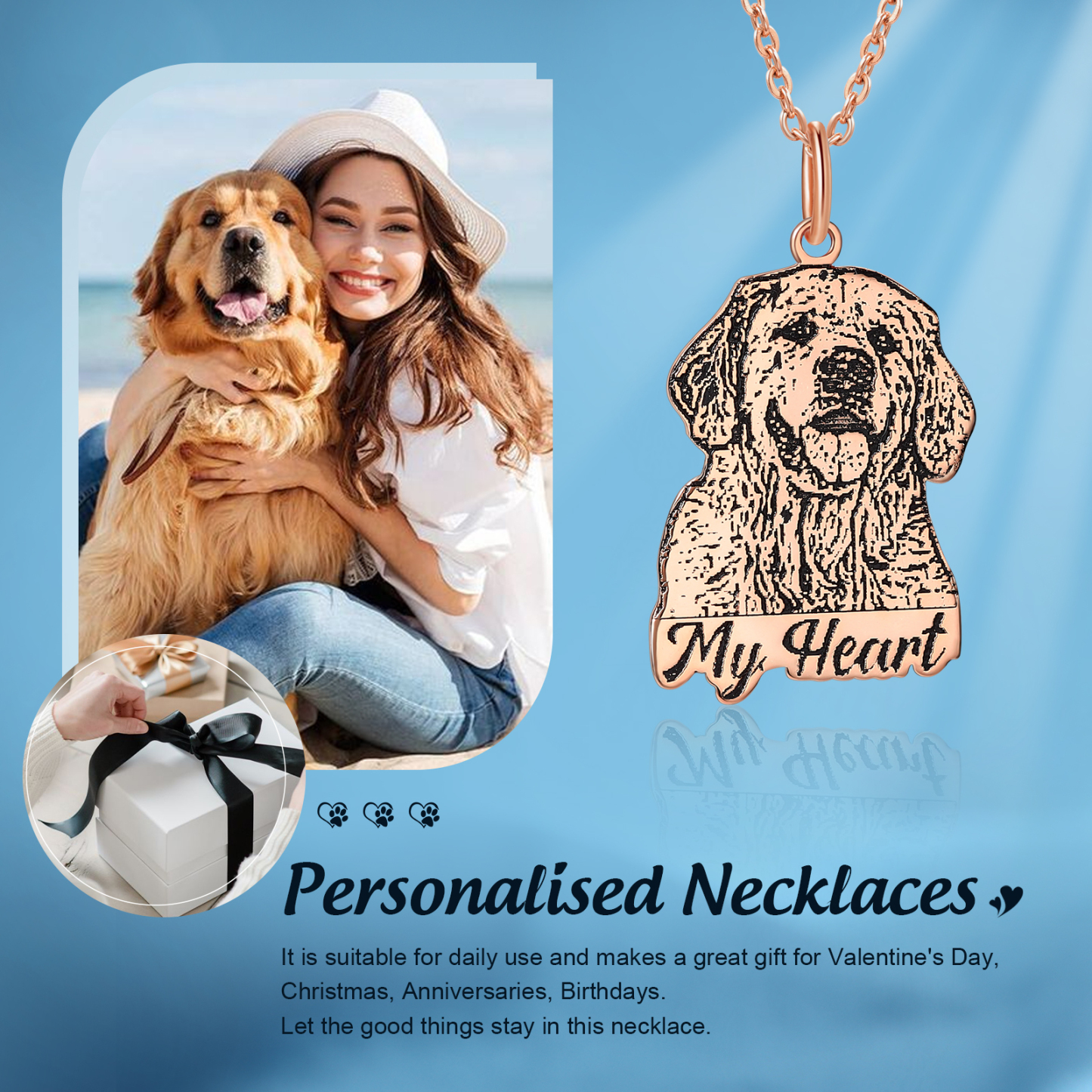 Pet Personalised Photo Necklace Engraved 1 Name Pet Memorial Cat Dog Necklace-Jessemade AU