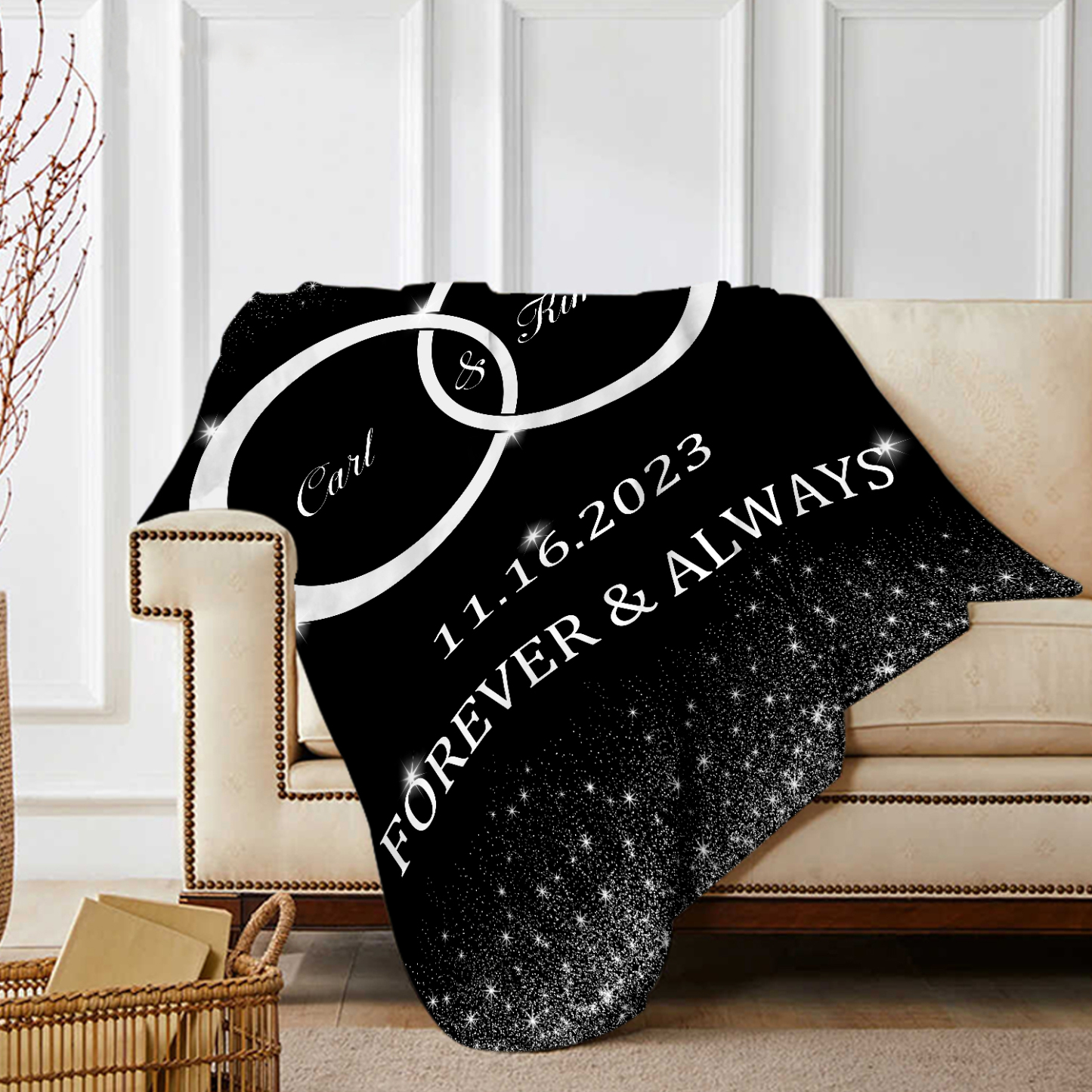 Personalised Couple Blanket Customised 2 Names & Date Blanket Ring Valentine's Day Anniversary Gift for Couples-Jessemade AU