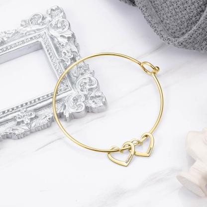 Personalised Love Bracelet with 2 Heart Charms Engraved Name Bangle Bracelet-Jessemade AU