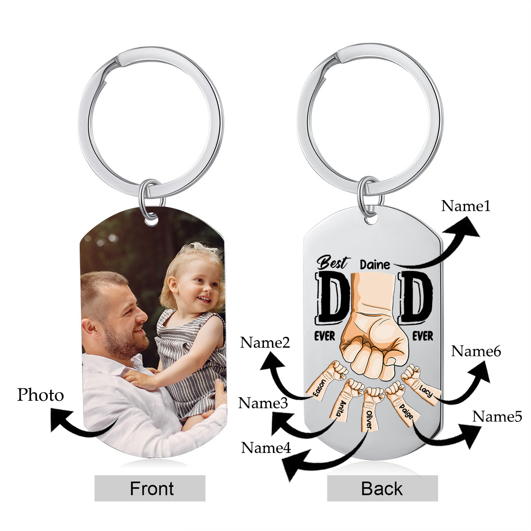 Personalised 6 Names & 1 Photo Keychain Fist Bump Keychain Father's Day Gifts - Best Dad Ever-Jessemade AU