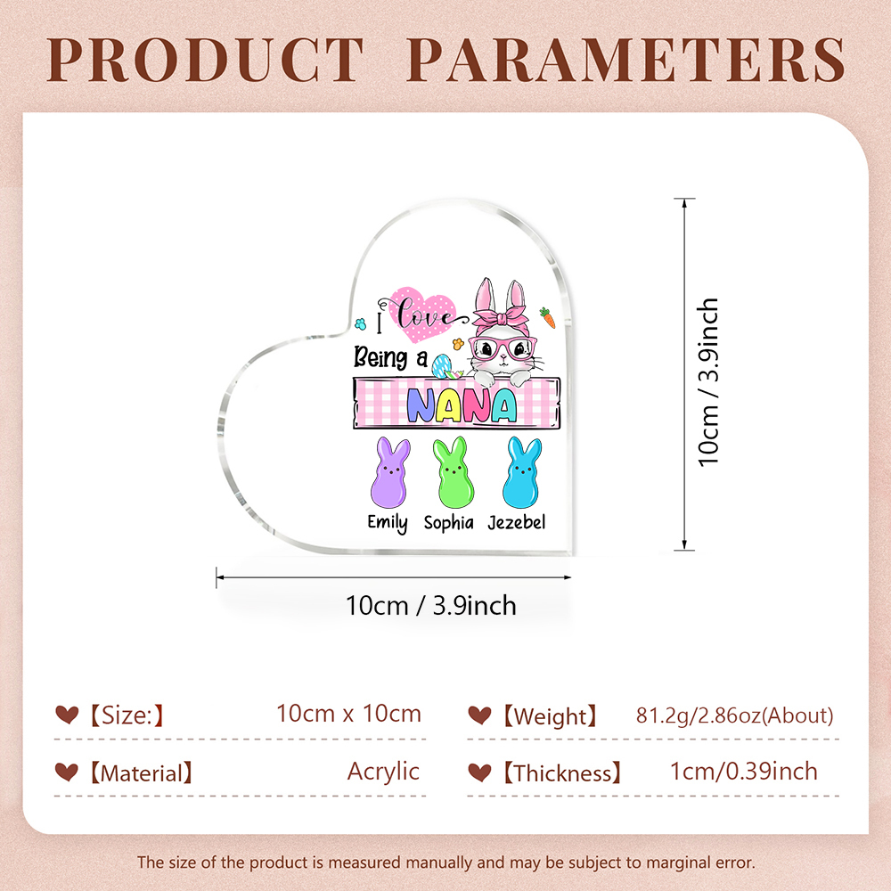 4 Names - Personalised Acrylic Heart Keepsake Custom Names Bunny Ornaments Gifts for Grandma/Mother-Jessemade AU