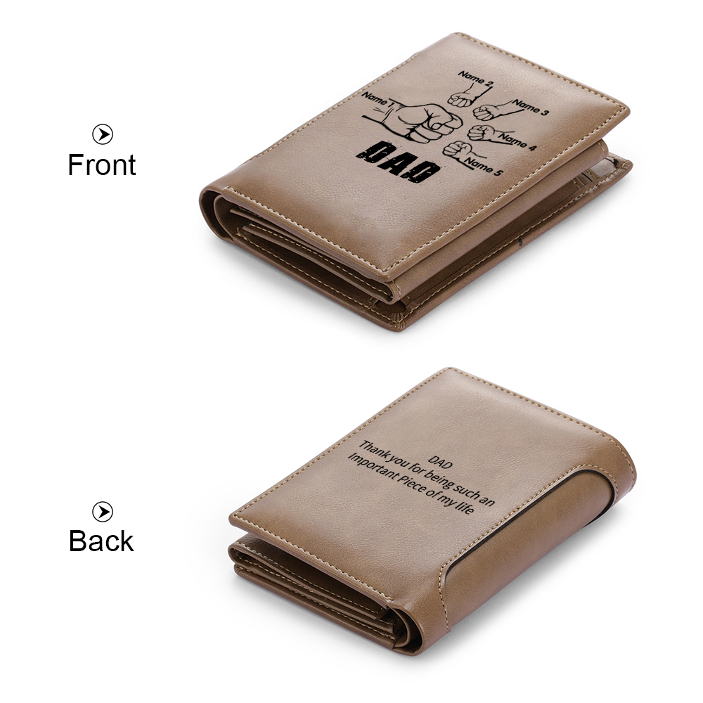 5 Names - Personalised Men Leather Wallet Custom Text & Name Folding Wallet Fist Bump Wallet Gift for Dad-Jessemade AU