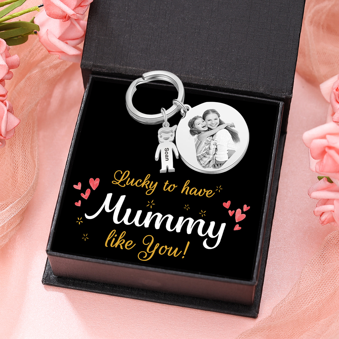 1 Name - Personalised Photo Keychain with Kid Charm Custom Text Keyring Gifts for Father/Mother-Jessemade AU