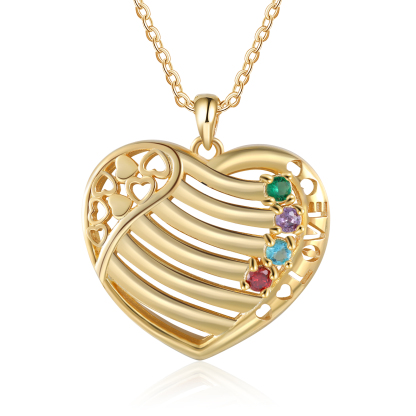 LOVE Heart Necklace Custom 4 Names & Birthstones Family Necklace Gifts For Her-Jessemade AU