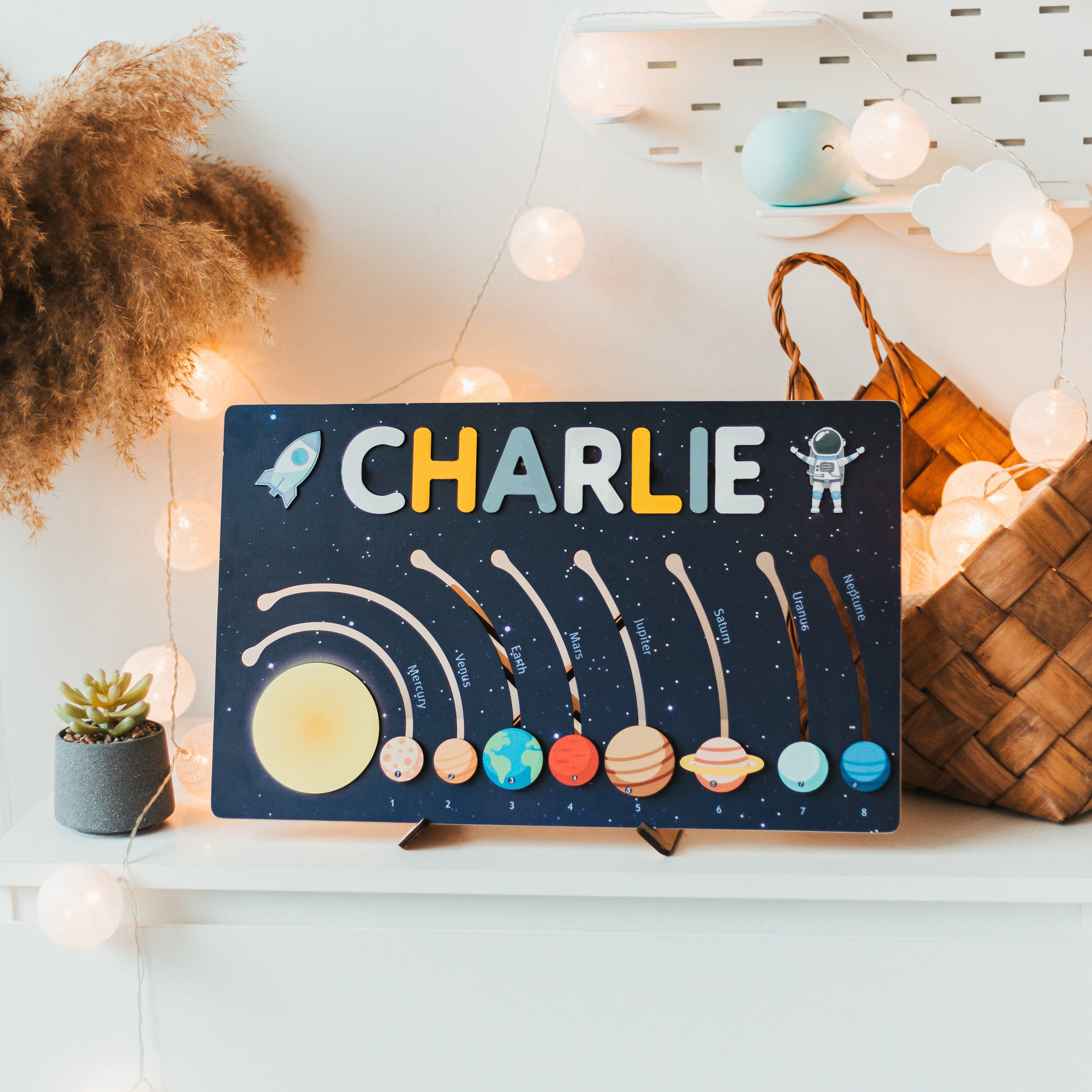 Wooden Slideable Planet Name Puzzles Personalised Space Educational Toys for Toddlers-Jessemade AU