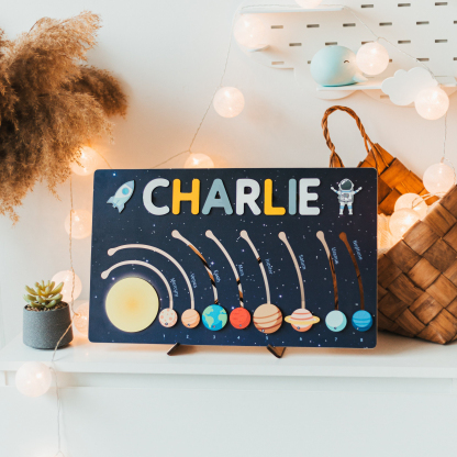 Wooden Slideable Planet Name Puzzles Personalised Space Educational Toys for Toddlers-Jessemade AU