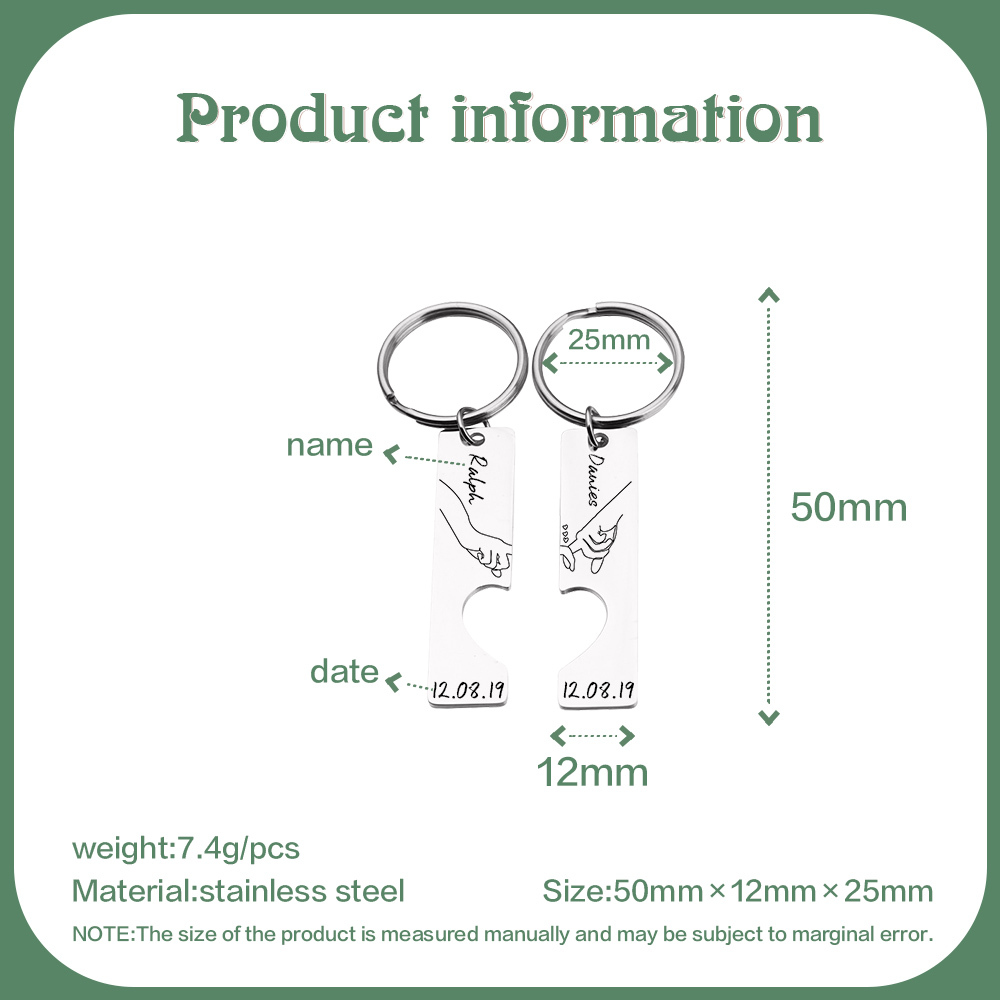Personalised Couple Keychain Set Customised Names & Date Matching Couple Keyring Valentine's Day Gifts For Couples-Jessemade AU