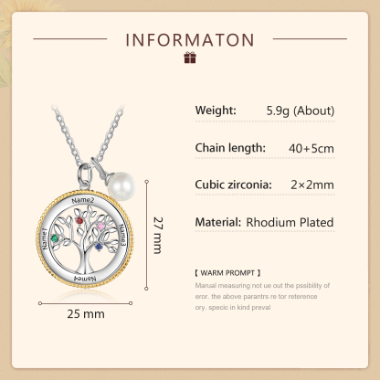 Personalised Family Tree Necklace With 4 Birthstones Engraved Names Necklace Gift For Women-Jessemade AU