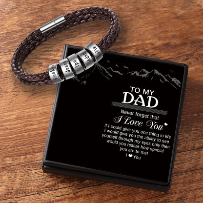 Leather Braided Bracelet Men Bracelets Personalised 5 Names 5 Beads Gifts For Dad-Jessemade AU