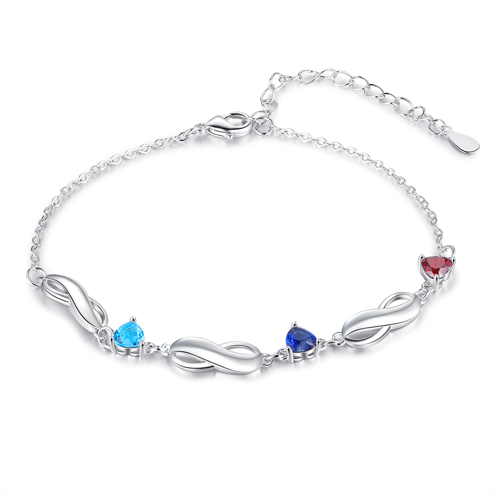 Personalised Infinity Bracelet With 3 Birthstones Engraved Names Bracelet Gift For Women-Jessemade AU