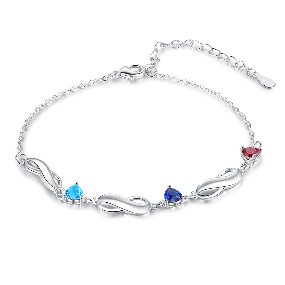 Personalised Infinity Bracelet With 3 Birthstones Engraved Names Bracelet Gift For Women-Jessemade AU