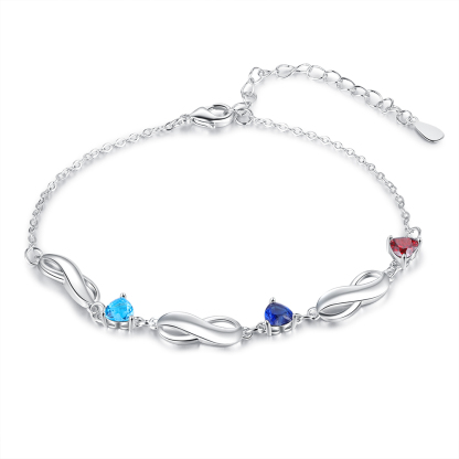 Personalised Infinity Bracelet With 3 Birthstones Engraved Names Bracelet Gift For Women-Jessemade AU