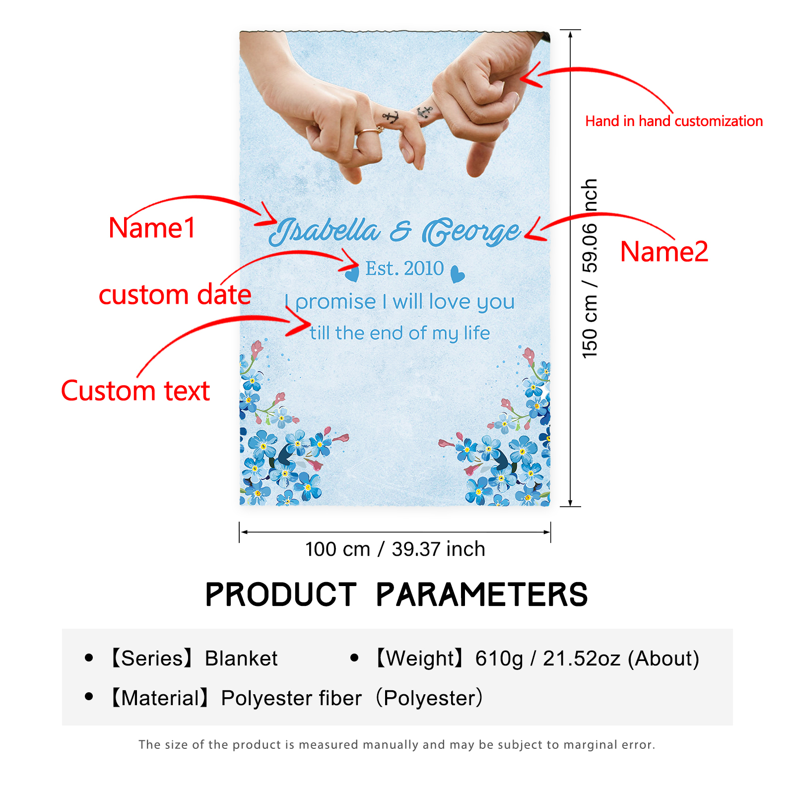 Personalised Couple Blanket Finger Gesture Promise Blanket-Jessemade AU