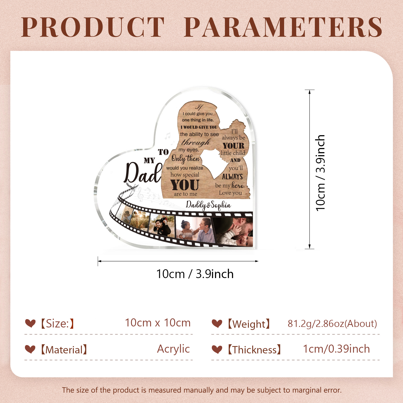 Father and Daughter Personalised Acrylic Heart Keepsake Custom 5 Photos Sign Plaque-Jessemade AU