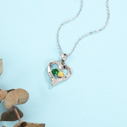 Personalised Heart Necklace With Names Custom 2 Birthstones Gifts For Women-Jessemade AU