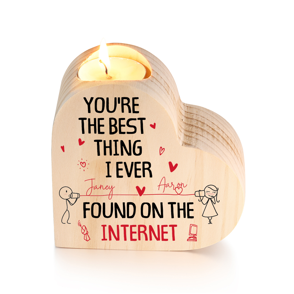 Line Art Couple Candle Holder Custom 2 Names Wooden Candlesticks Valentine's Day Gifts - You're The Best Thing I Ever Found On The Internet-Jessemade AU