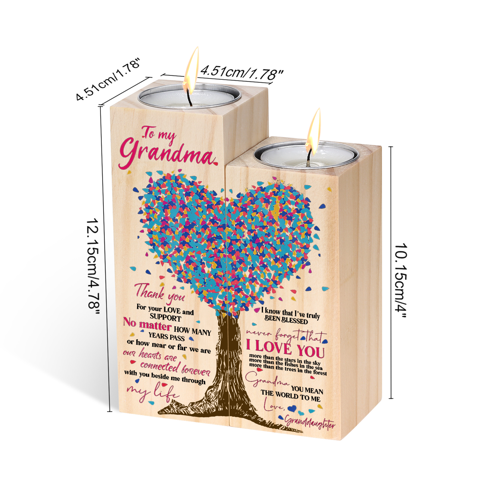To My Grandma Family Tree Candle Holder You Mean The World To Me Wood Candlesticks Gifts for Grandma-Jessemade AU