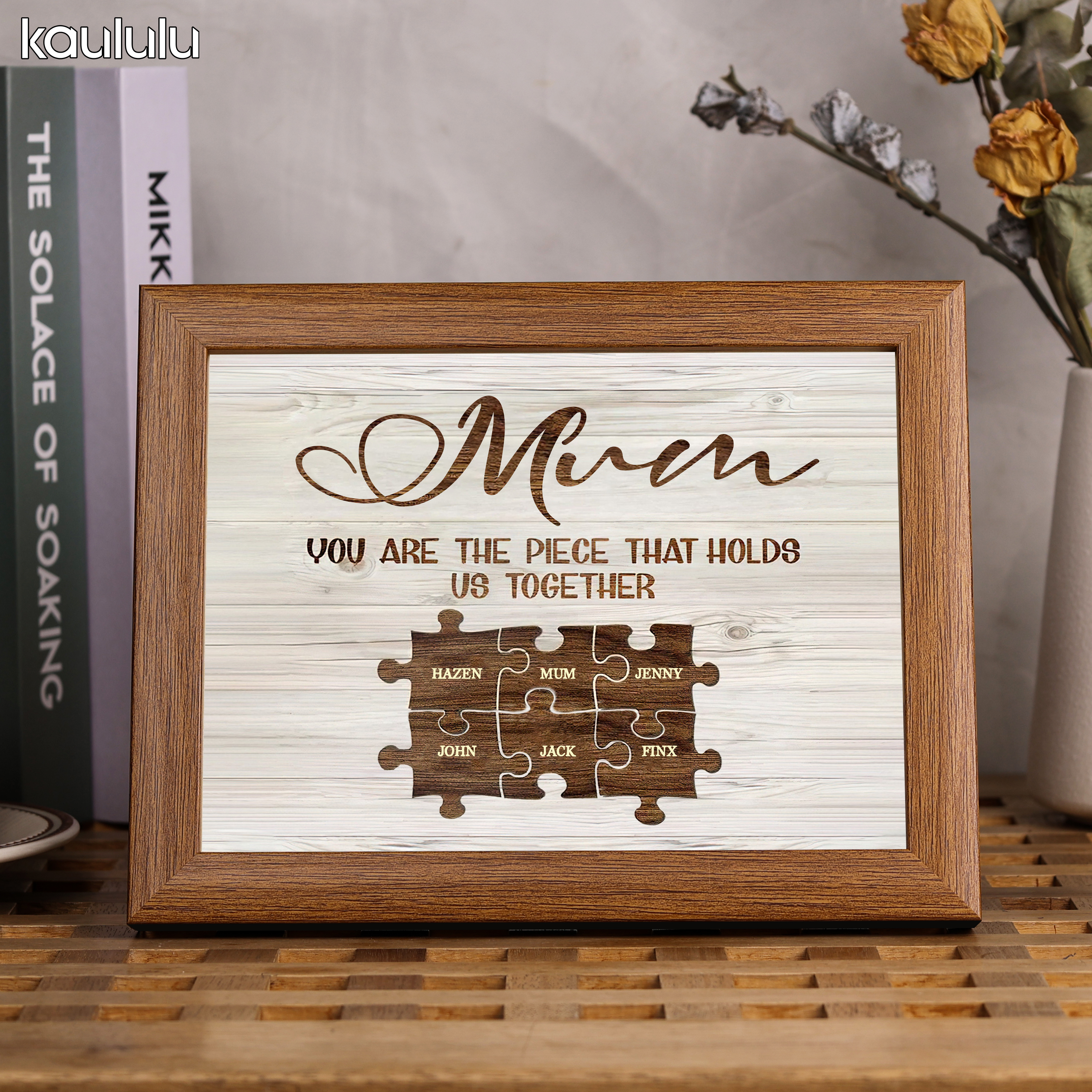 Personalised Mum Puzzle Picture Frame With Light Custom 6 Names Decor Gifts For Mother - You are the piece that holds us together-Jessemade AU