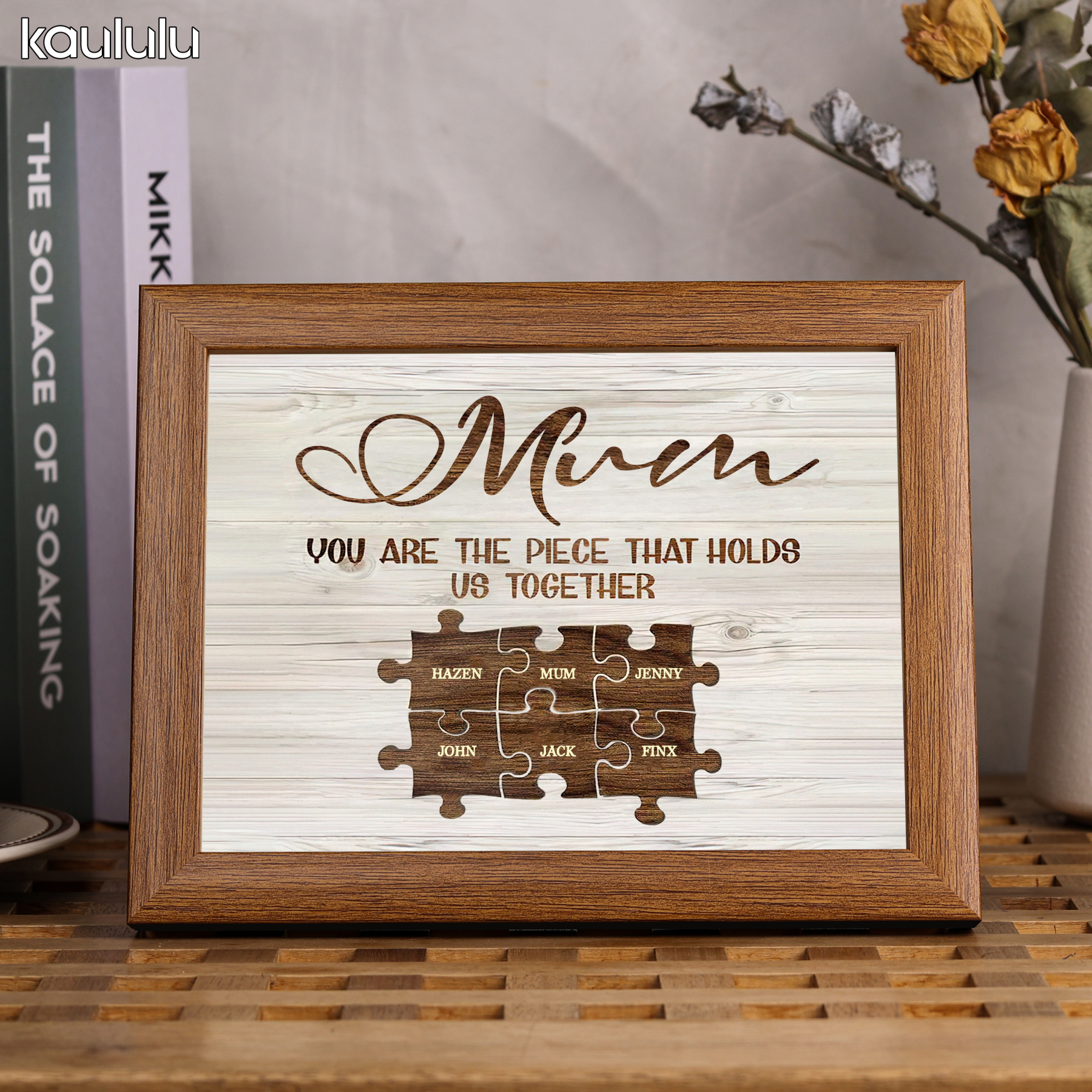 Personalised Mum Puzzle Picture Frame With Light Custom 6 Names Decor Gifts For Mother - You are the piece that holds us together-Jessemade AU