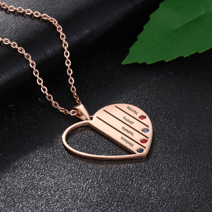 Personalised Heart Necklace With 4 Birthstones Engraved Names Gift For Her-Jessemade AU