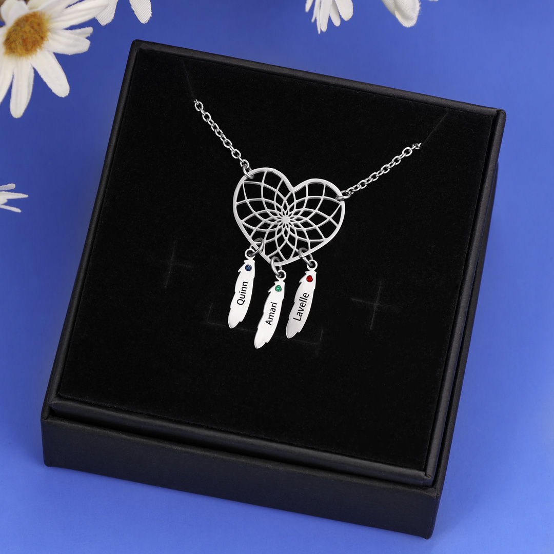 Personalised Dream Catcher Necklace With Birthstones Custom 3 Names Necklace Gifts For Her-Jessemade AU