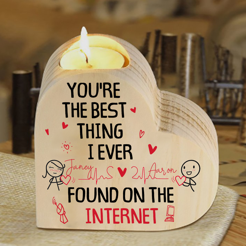 Line Art Couple Candle Holder Custom 2 Names Wooden Candlesticks Romantic Gifts - You're The Best Thing I Ever Found On The Internet-Jessemade AU