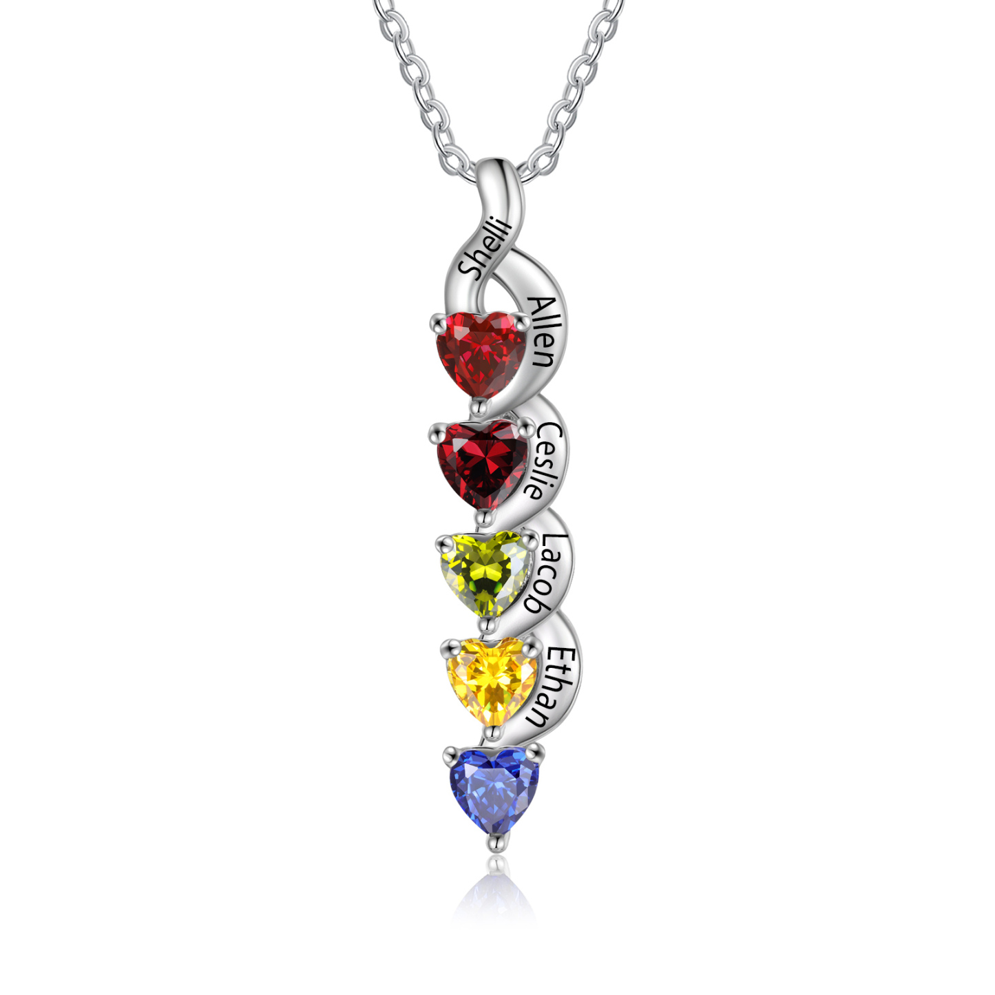 5 Names - Personalised Pendant Necklace Customised Names & Birthstones Necklace Birthday Gift for Women Girls-Jessemade AU