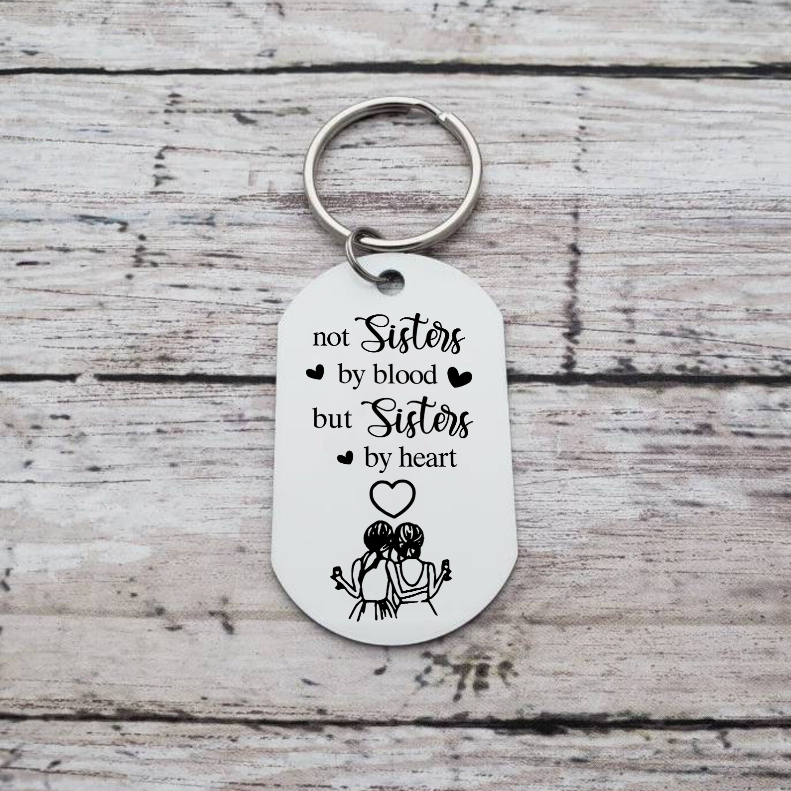 Personalised Photo Keyring Metal Keychain "Not Sisters By Blood But Sisters By Heart" Birthday Gift For Sister/Bestie/Friend-Jessemade AU