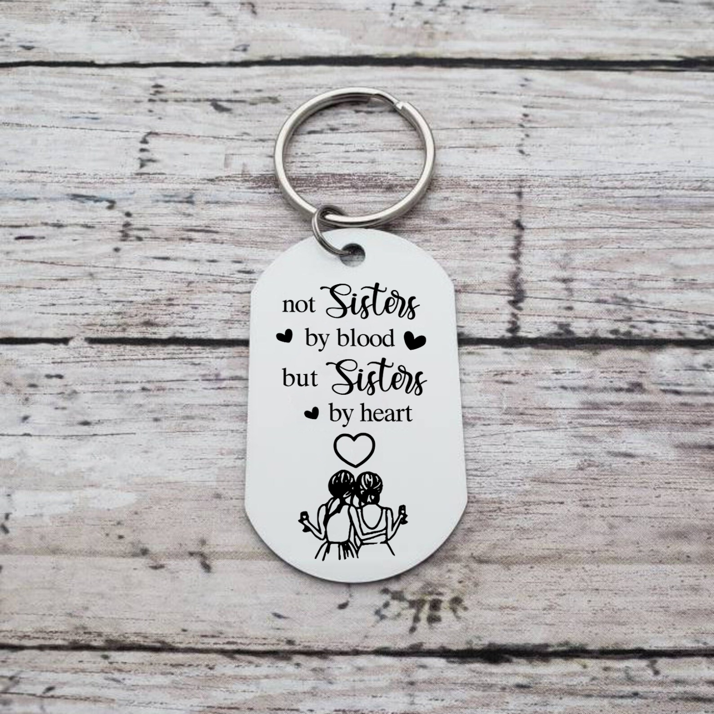 Personalised Photo Keyring Metal Keychain "Not Sisters By Blood But Sisters By Heart" Birthday Gift For Sister/Bestie/Friend-Jessemade AU