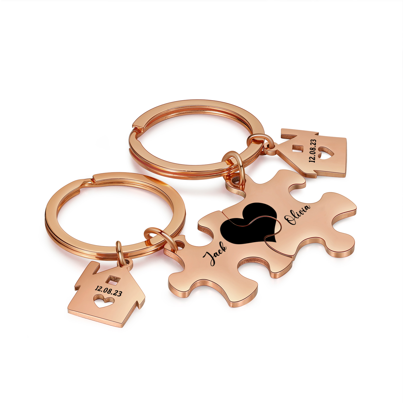 2 PCS Couple Keychain Set Custom 2 Names & Date Keyring Puzzle Keychain Valentine's Day Personalised Gift for Him/Her-Jessemade AU