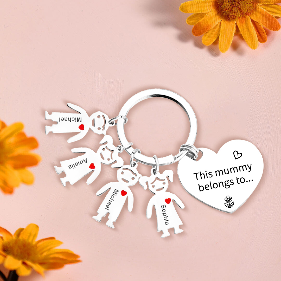 Personalised Heart Keychain With Engraved 4 Kid's Names Charms "This Mummy Belongs to" Mother's Day Gifts For Mum-Jessemade AU