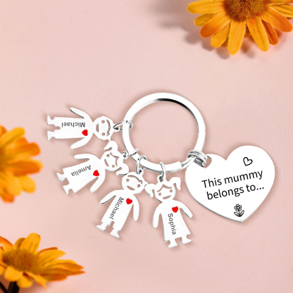 Personalised Heart Keychain With Engraved 4 Kid's Names Charms "This Mummy Belongs to" Mother's Day Gifts For Mum-Jessemade AU