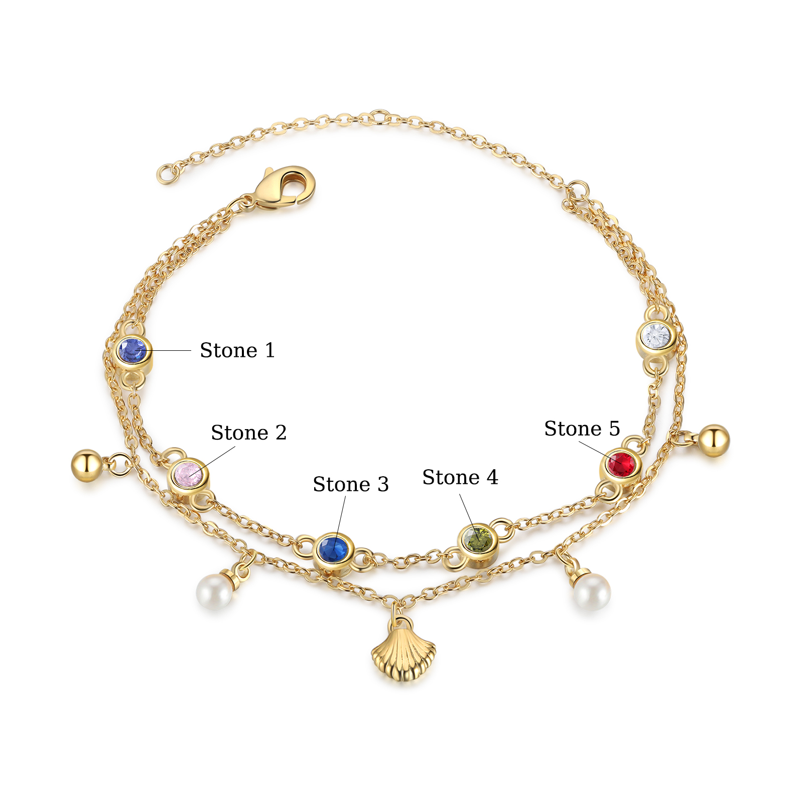 Personalised Women's Bracelet Custom 5 Birthstones Bracelet Gold Adjustable Bracelet Birthday Gift for Her-Jessemade AU