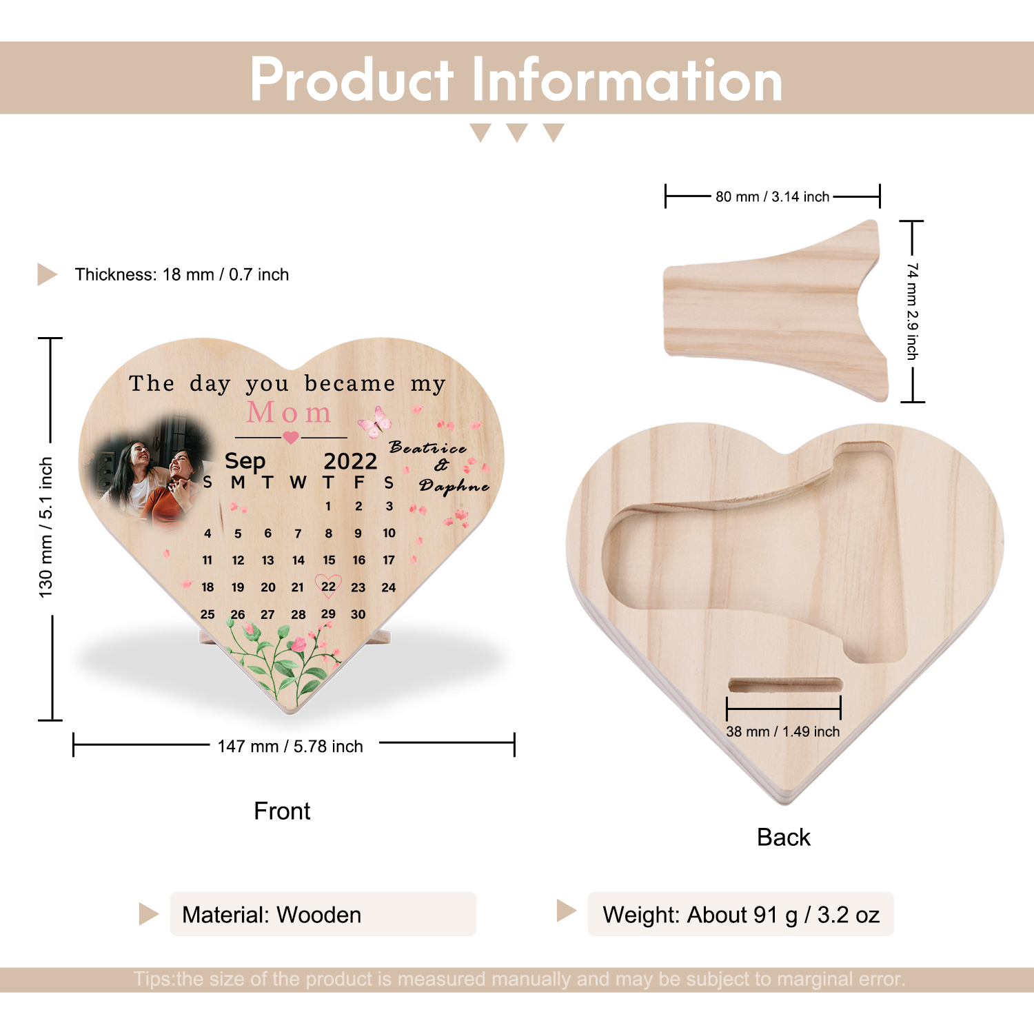 Personalised Photo Wooden Heart Keepsake Custom Date Desktop Ornament Anniversary Gifts-Jessemade AU