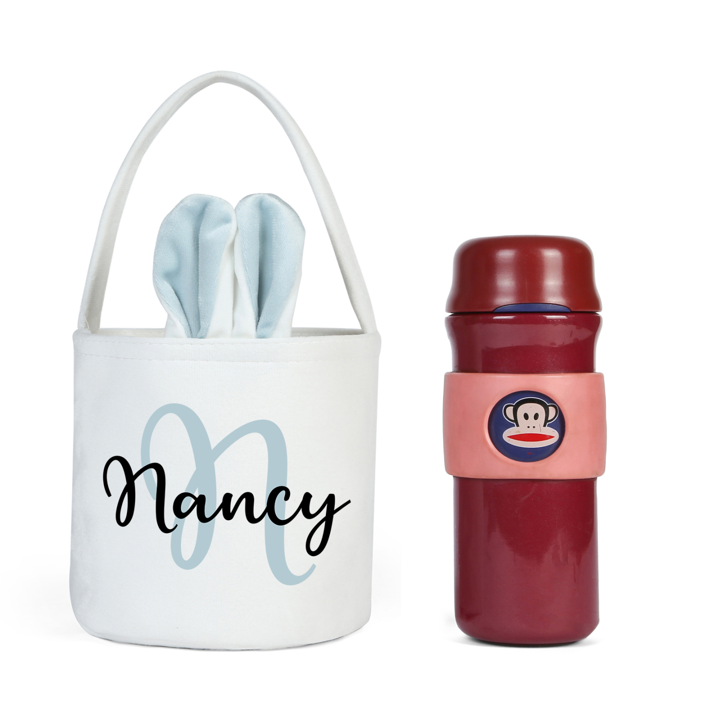 Personalised Bunny Tote Bag Customised with Name & Letter Bucket Bag Bunny Basket Easter Gifts-Jessemade AU