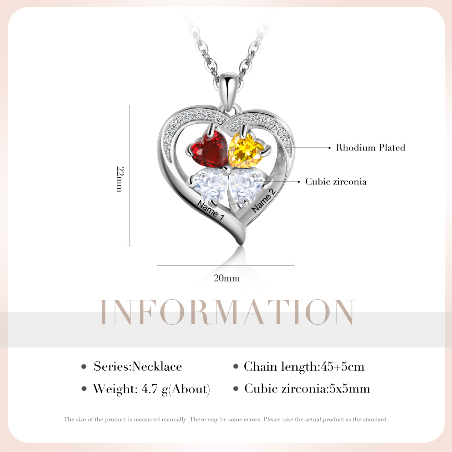 Personalised Heart Necklace with 2 Birthstones Engrave Names Family Necklace for Mom-Jessemade AU