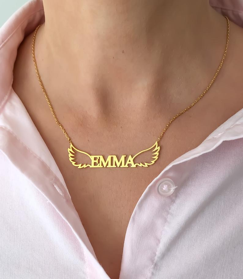 Personalised Wings Necklace Custom 1 Name Necklace Gift For Her-Jessemade AU