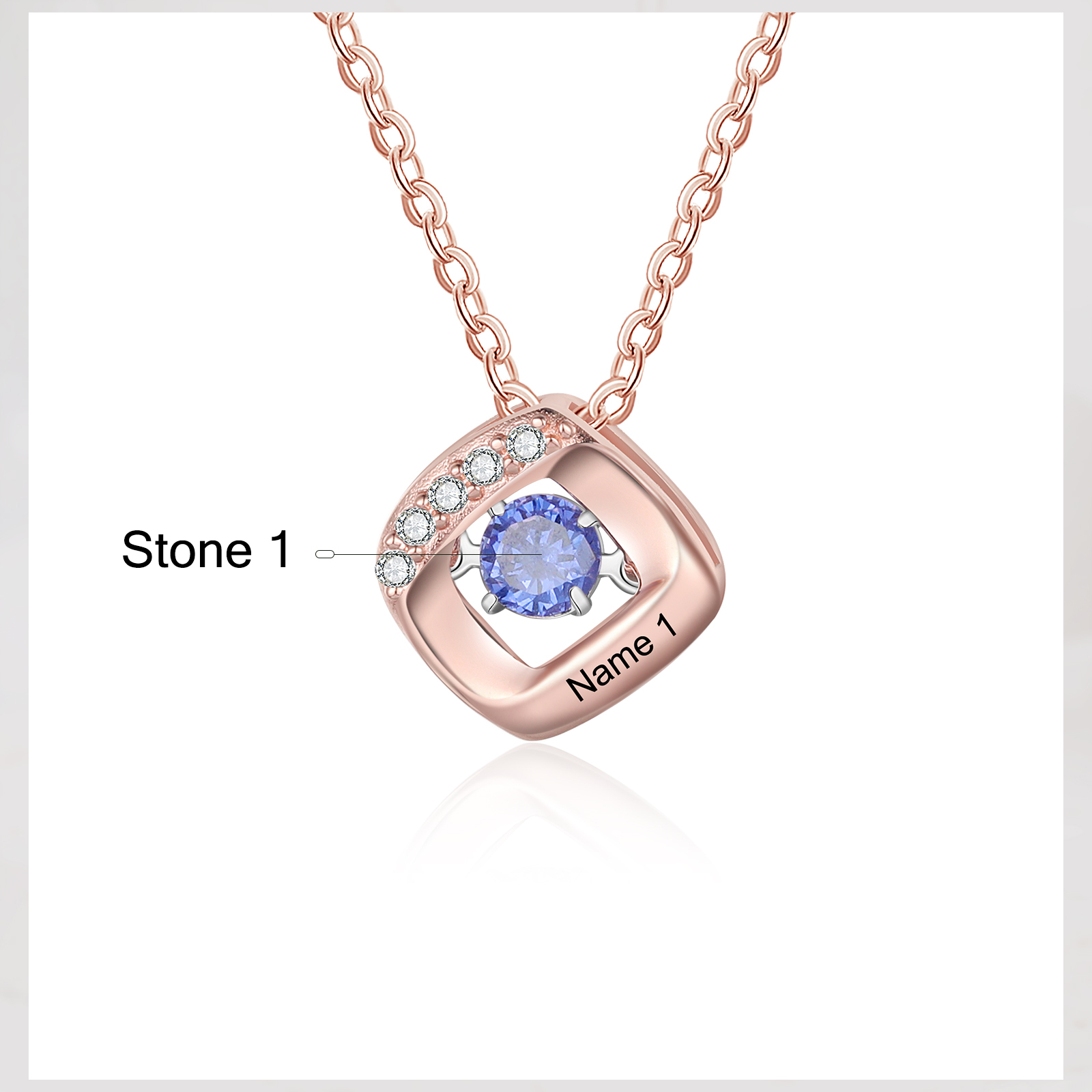 Custom Family Necklace with 1 Birthstone Engraving Names Dancing Stone Necklace-Jessemade AU