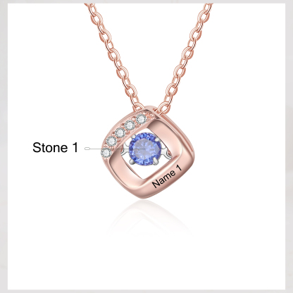 Custom Family Necklace with 1 Birthstone Engraving Names Dancing Stone Necklace-Jessemade AU