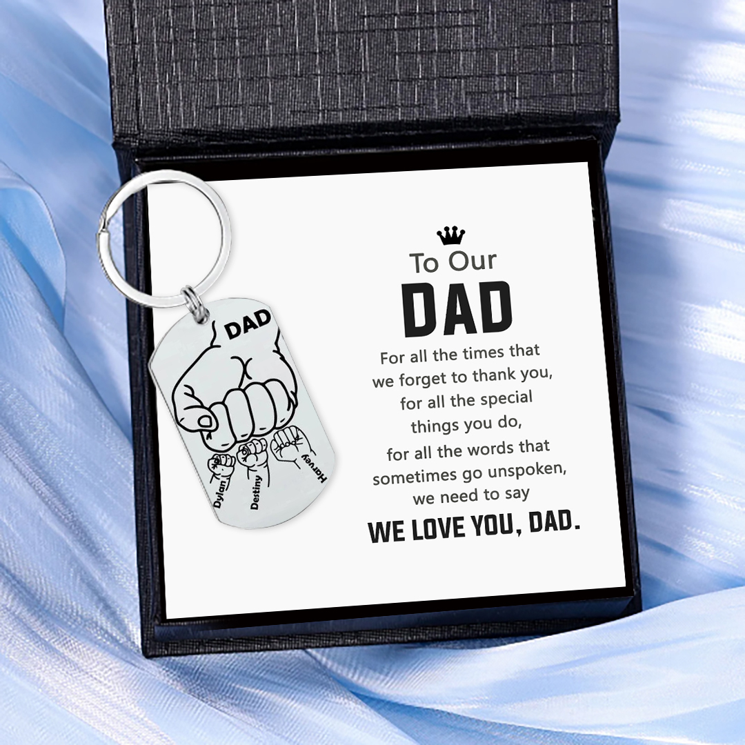 Dad Fist Bump Personalised Photo Keychain Engrave 3 Names Father's Day Gifts-Jessemade AU
