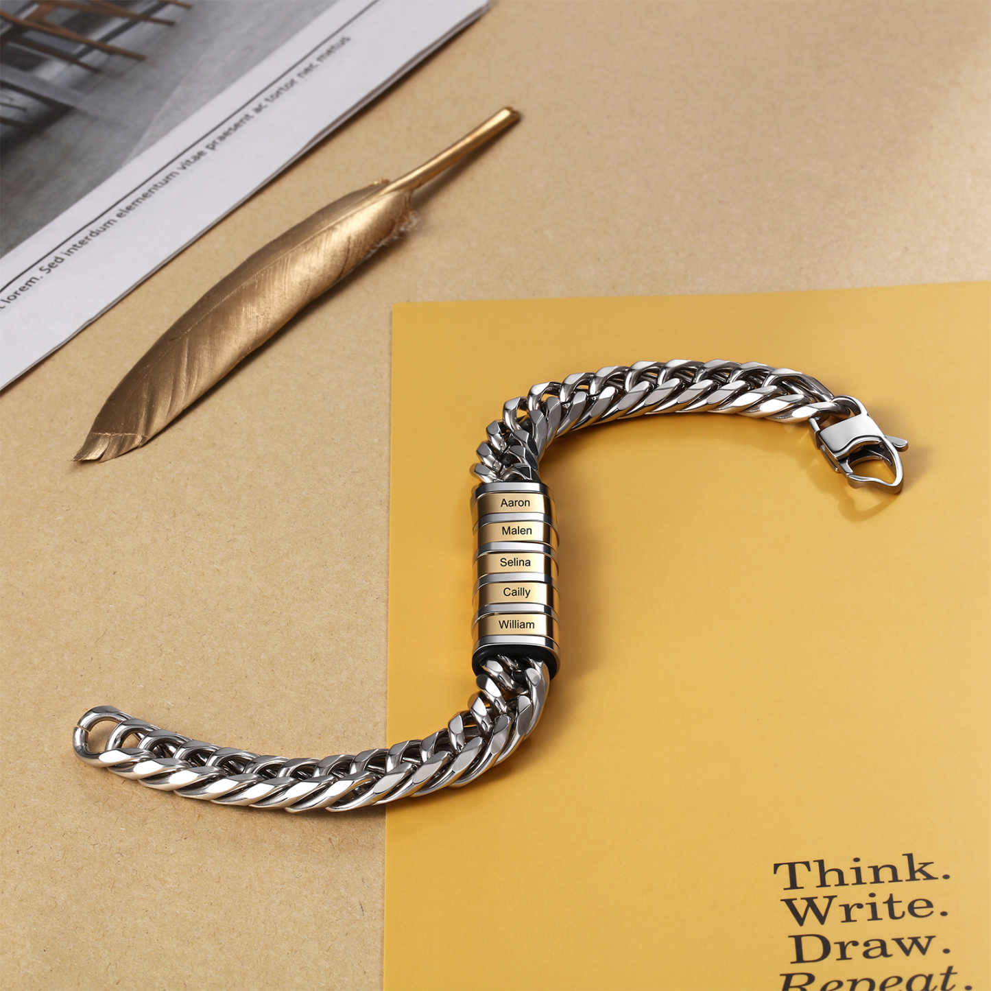 Personalised Cuban Chain Bracelet Customised Name Bracelet with 5 Beads-Jessemade AU