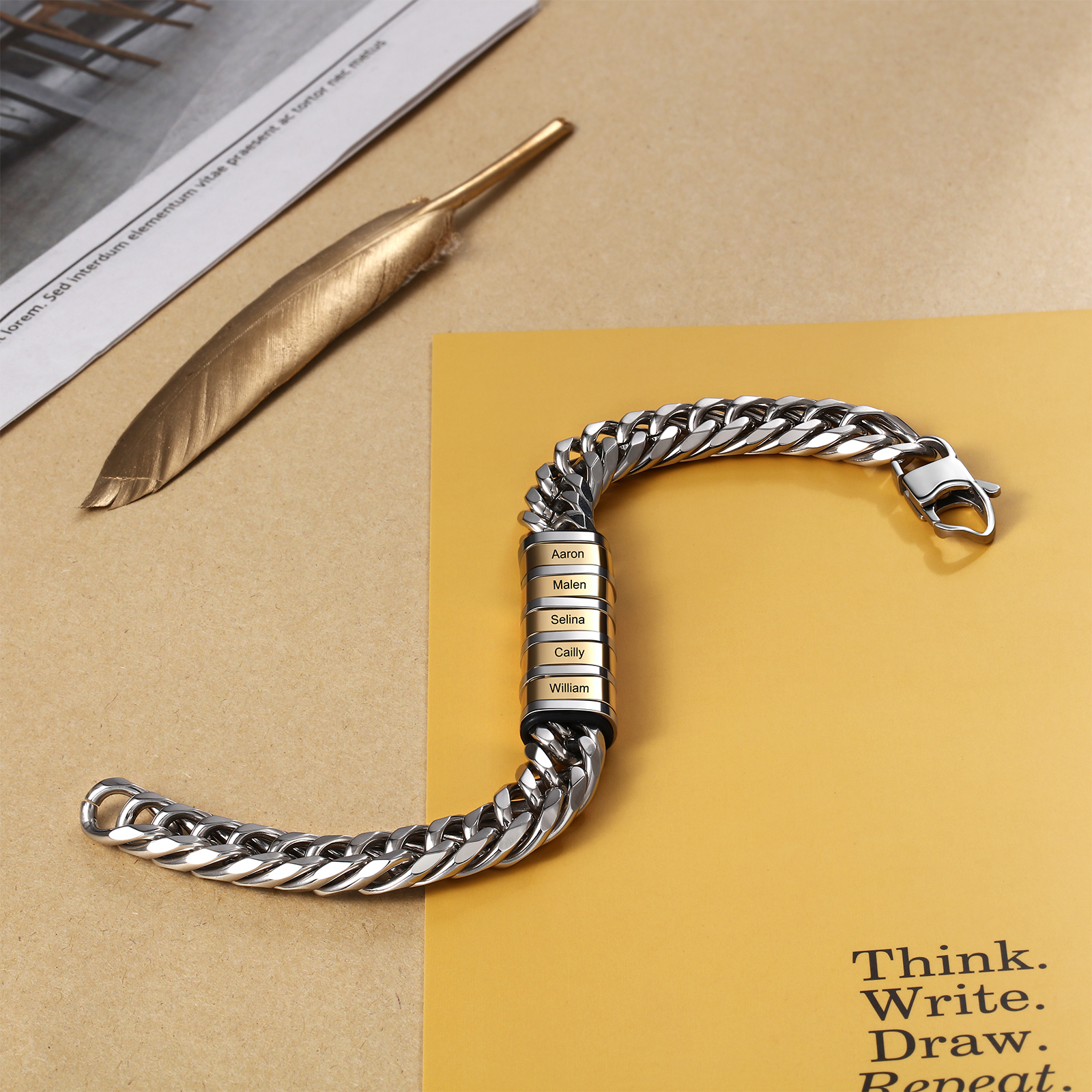 Personalised Cuban Chain Bracelet Customised Name Bracelet with 5 Beads-Jessemade AU