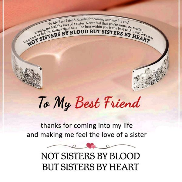 To My Best Friend Cuff Bracelet "Not Sisters By Blood But Sisters By Heart"-Jessemade AU