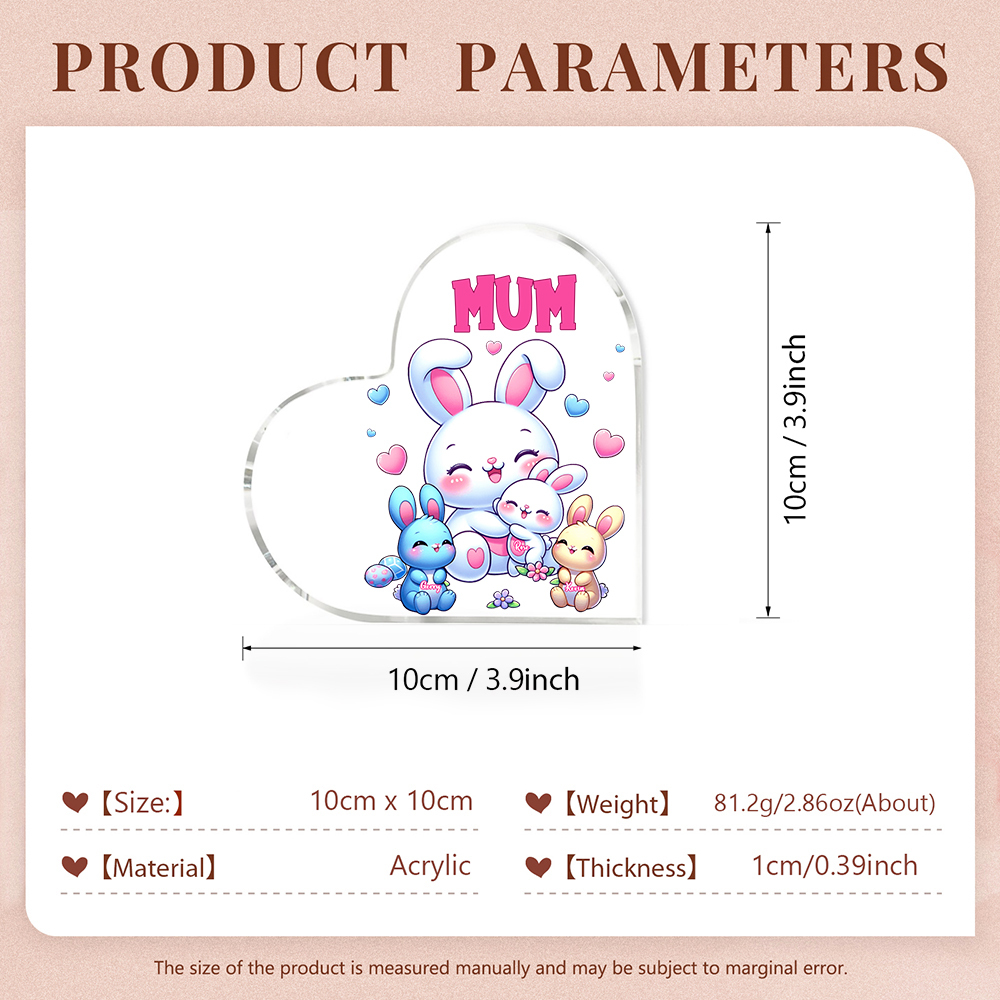 Personalised Text Acrylic Heart Keepsake Custom 3 Names Ornament Bunny Family Gifts For Mother/Grandma-Jessemade AU