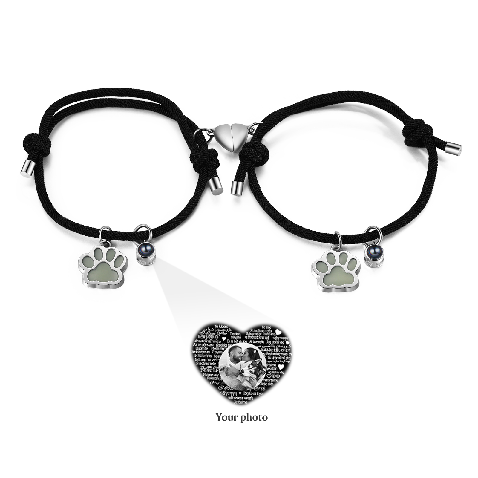 Personalised Photo Projection Bracelet Set Dog Paw Fluorescent Magnetic Bracelet Matching Gifts For Couples/Friends-Jessemade AU