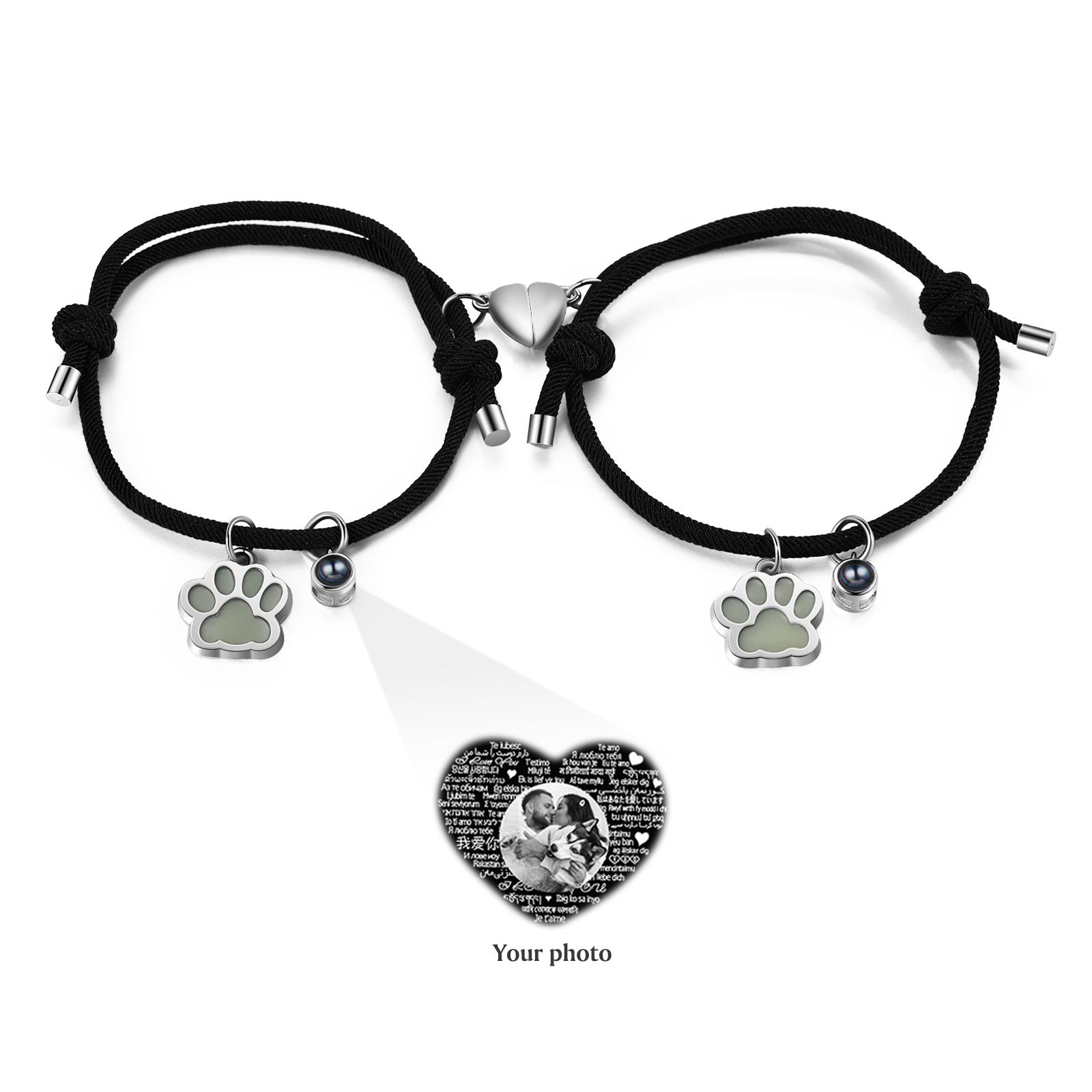 Personalised Photo Projection Bracelet Set Dog Paw Fluorescent Magnetic Bracelet Matching Gifts For Couples/Friends-Jessemade AU