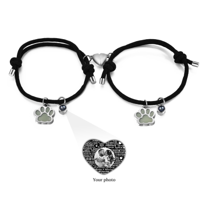 Personalised Photo Projection Bracelet Set Dog Paw Fluorescent Magnetic Bracelet Matching Gifts For Couples/Friends-Jessemade AU