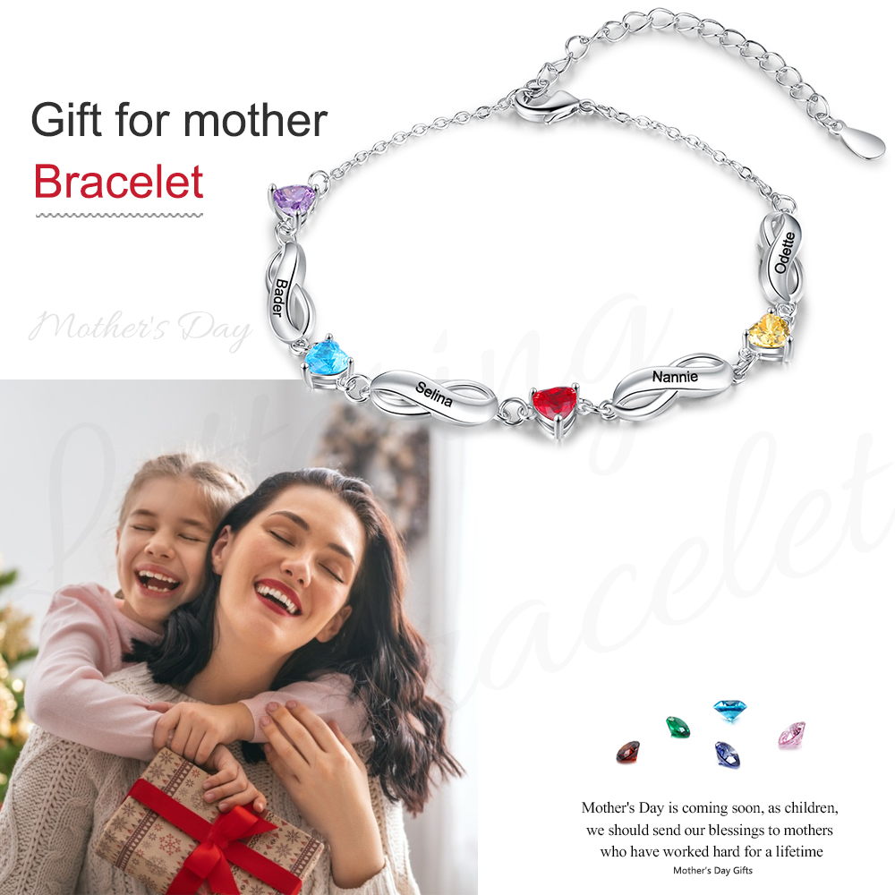 Personalised Infinity Bracelet With 4 Birthstones Engraved Names Bracelet Gift For Women-Jessemade AU