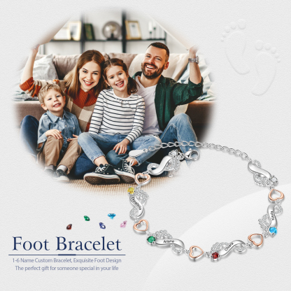 Personalised Baby Feet Bracelet Custom 4 Birthstones Heart Bracelet Gifts For Women-Jessemade AU