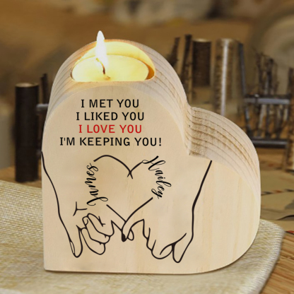 Personalised Couple Candle Holder Customised 2 Names Wooden Heart Candlesticks Valentine's Day Romantic Gifts For Husband/Wife-Jessemade AU